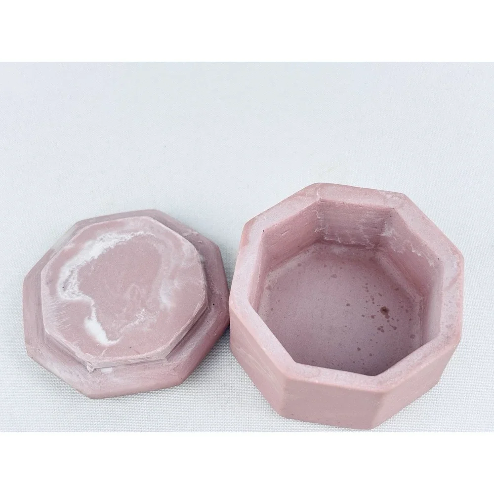 Vtg Trinket Box Pink Incolay Soapstone Design Gifts USA Cottagecore Grannycore
